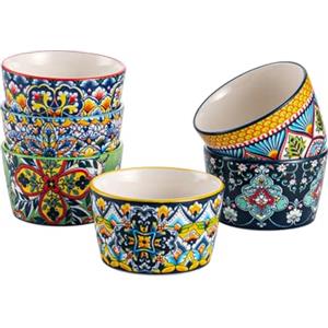 HENXFEN LEAD Coppette per crème brûlée da 120 ml, set di 6 stampini per soufflé in porcellana, mini pirofile colorate per deliziosi stufati, ragù e budini - stile bohémien.