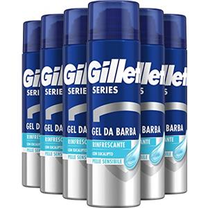 Gillette Series GEL DA BARBA RINFRESCANTE Con Eucalipto, Effetto Lenitivo, Protegge la Pelle Sensibile, Rasatura Confortevole, 200ml X6