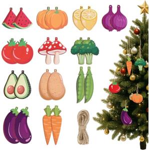 PH PandaHall 24pz Ornamenti Natalizi in Legno Decorazione per Albero di Natale Appendere Ortaggi Frutta per Artigianato Albero di Natale Ghirlanda Camino