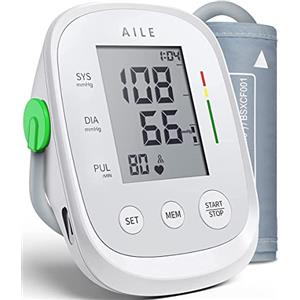 AILE Misuratore Pressione da Braccio, Automatico Sfigmomanometro Digitale con Indicatore di Rischio, Misuratore di Pressione da Bracciale Grande (22-42cm) con 2x99 Posizioni Di Memoria (Bianco)