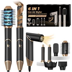 UMIGA Air Styler Air Brush Spazzola Riscaldante Brushing Asciugacapelli con Diffusore Spazzola Soffiante Airstyler Loop a Capelli Aria Spazzola Lisciante Set Airbrush Acconciatura Donna Nero