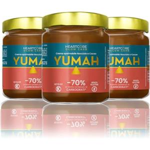 YUMAH - Crema Spalmabile Cioccolato e Nocciole 200g, -70% Carboidrati, Senza Zuccheri, con Eritritolo, Low Carb, Ideale per Dieta Chetogenica, Alto Contenuto Proteico (3 Vasetti)
