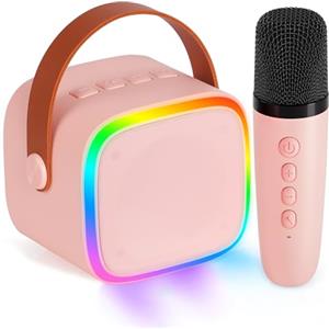 BONAOK Macchina per karaoke, Karaoke Bluetooth, per Bambini, Adulti, Lettore Karaoke Portatile, Microfono per la Ricarica, Giocattolo Elettronico per Bambini (Rosa)