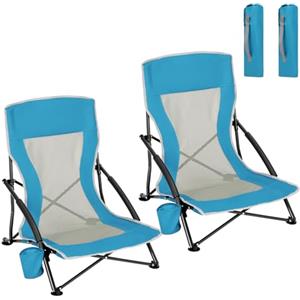 WOLTU Sedia da Spiggia/Campeggio Bassa Pieghevole Set di 2, Sedia Portatile da Esterno Leggera con Schienale in Rete Traspirante, Portabicchieri, Borsa di Trasporto, Blu