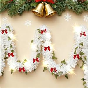 Akxlax Ghirlanda Natalizia Per Scale 5 Metri con Luci Timer, Ghirlanda Luminosa Natale Lunga Batteria per Esterno Interno, per Porta Camino Tavolo Porta Scale Balcone (A: con LED e Arco)