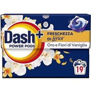 Dash Power Pods Detersivo Lavatrice In Capsule, 19 Lavaggi, Freschezza Di Lenor, Oro e Fiori di Vaniglia, Freschezza che dura 7 Giorni, Pulizia Impeccabile