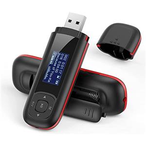 AGPTEK Lettore Mp3 Portatile con Chiavetta USB, Mini Lettore Musicale da 8GB Supporta Batteria AAA Sostituibile,Registrazione, Radio FM,Trasferimento Dati,espandibile Fino a 128 GB, Nero