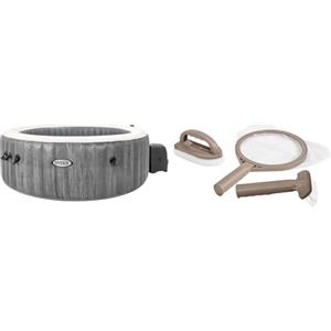 Intex 28442EX - PureSpa Vasca Idromassaggio Gonfiabile Greywood Deluxe, 6 posti, 170 Getti, Riscaldatore, PVC, Grigio, 216x71 cm & 28004 - Kit Pulizia PureSpa, 3 pezzi, Plastica, Multicolore