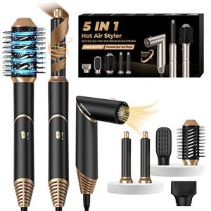 UMIGA Modellatori Spazzola per Capelli Ad Aria Calda 5 in 1 Air Styler Spazzola Asciugacapelli Hairstyler 60,000 giri/min Phon Capelli con Arricciacapelli Ad Aria Volumizzante Spazzola Lisciante, Nero