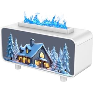 Hianjoo Diffusore di Oli Essenziali con Effetto Fiamma, Hianjoo 200ml Aromatherapy Diffuser con Scena di Neve, Ultrasuoni Aromaterapia Diffusore di Aromi con 7 Colori LED Luce Notturna per Camera (Bianco)