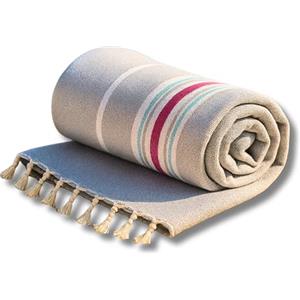 o-day Telo Mare Cotone Fouta 170x90 cm - Asciugamano Mare Cotone Leggero per Spiaggia, Lettino, Viaggio, Uomo Donna, Righe, Salvaspazio (Fucsia con Righe Azzurre)