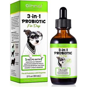 Oimmal Probiotico per Cani, Gocce di Probiotici 3 in 1 per Cani per Alleviare la Diarrea, Sostenere la Salute dell'intestino, Prurito della pelle e Dell Immunità, Supplemento Digestivo per Cani - 60ml