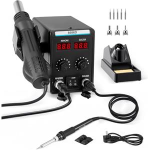Jradse Stazione Saldante, 2 in 1 Stazione Saldatura e ad Aria Calda Saldatore Stagno con Display a LED, Stazione Dissaldante per Elettronica, Progetti fai-da-te, Riparazione