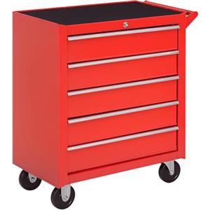 HOMCOM Carrello Porta Attrezzi a 5 Cassetti con Serratura, 4 Ruote e Maniglia, Carrello Officina in Acciaio 69x33x75cm, Rosso