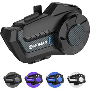 Moman H2Pro Interfono Moto Singolo - Connettività Universale, Auricolare Casco Moto 2 Ciclisti 1000M Sistema di Comunicazione Triple Riduzione del Rumore Hi-Fi Stereo Condivisione Musica FM IP65