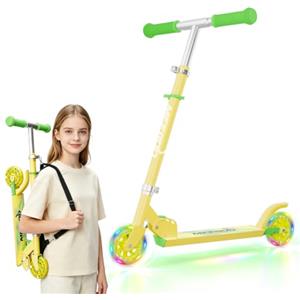 MEE GOO Monopattino pieghevole in alluminio, per bambini, altezza regolabile, con freno a mano e campana, per bambini di 8 anni e adulti