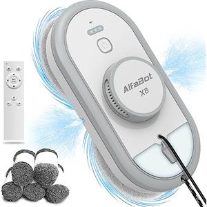 AlfaBot X8 Robot Lavavetri Elettrico Intelligente, Pulizia Automatica con Spray Bidirezionale, Serbatoio 50ml, Aspirazione 4980PA, Anticaduta, per Finestre, Specchi e Superfici Vetrate
