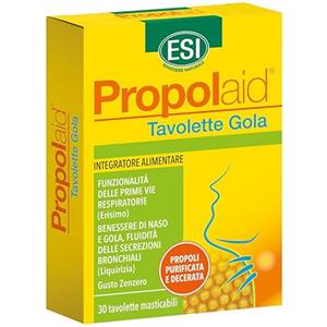 ESI, Propolaid Caramelle per la Gola con Propolis, Liquirizia ed Erisimo, Allevia le Infiammazioni del Cavo Orale, Naso e Gola, Senza Glutine, Vegetariane, Gusto Zenzero, 30 Tavolette