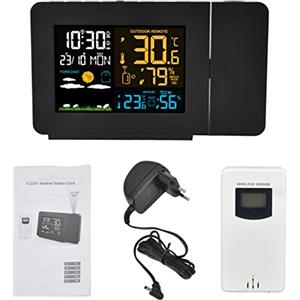 CHICIRIS Sveglia a Proiezione Digitale per Camera da Letto con Stazione Meteo, Termometro Igrometro Esterno Wireless, Sveglie Doppie, 7 Lingue, per Interni