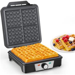 VINATO Waffle Maker, Macchina Waffle per 4 Waffel, 1200W Calore Rapido e Stabile, Piastra Waffle con Rivestimento Antiaderente Delle Piastre Riscaldanti, Regolazione Continua Della Temperatura