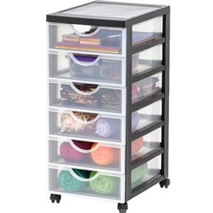 Iris Ohyama Cassettiera in Plastica con ruote, 6 Cassetti Piccoli, Nero, Maniglie facili da tirare, Organizzatore, Per Camera Da Letto, Bagno, Scuola e Ufficio, Senza BPA, Contenitore, DDDC-360