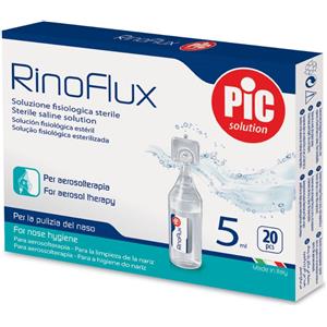 Pic RinoFlux - Soluzione Salina Isotonica 5ml per Detersione Naso e Occhi, 50 Flaconcini Monouso, Adatta a Neonati e Adulti