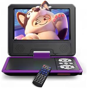 WOLFANG Lettore DVD portatile da 9,5 pollici per bambini e viaggi in auto con schermo girevole HD da 7,5 pollici, durata della batteria 4-6 ore, senza regione, altoparlante stereo, cuffie