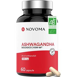 NOVOMA Ashwagandha Bio KSM-66®, 500mg per Capsula, Estratto Naturale Puro di Radice, 5% Withanolidi, Energia & Anti Stress, 60 Capsule Vegane, Prodotto in Francia