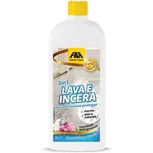 FILA Surface Care Solutions, LAVA E INCERA, Tripla Azione per Pavimenti in Marmo e Pietra Naturale, Detersivo Lucida Marmo, Cera ad Azione Protettiva, Alta Resa, No Risciacquo,1L
