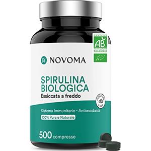 NOVOMA Spirulina Biologica 500 mg, 500 Compresse, Polvere Essicata a Freddo, Spirulina Pura e Naturale Senza Eccipienti, Fonte di Ficocianina, Proteine e Vitamine