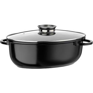 GSW 410571 Gourmet Ceramica pirofila a induzione XL ovale con coperchio in vetro aromatico 38x25cm/circa 8,5 litri, fusione di alluminio, maculato nero, 38 cm, 4 unità