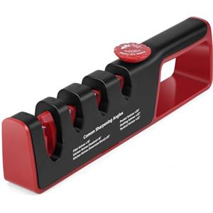 Cheerhom Affilacoltelli Professionale 4 in 1 con Angolo Regolabile, Affilatore Manuale per Coltelli da Cucina, Caccia e Forbici,Base Antiscivolo, Impugnatura Ergonomica,Inclusi Diamante, Ceramica e Tungsteno