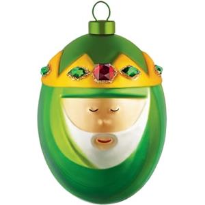 Alessi Melchiorre AMJ13 9 - Pallina di Design per Albero di Natale del Magio Melchiorre in Vetro Soffiato Decorato a Mano, Verde