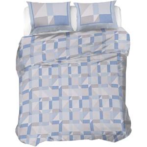 PENSIERI DELICATI Parure Copripiumino Matrimoniale Flanella 100% Cotone, Sacco 250X200 CM e Federa 52X82 CM, Made in Italy, Copripiumino Lavabile In Lavatrice A 40°, Fantasia Atene Azzurro