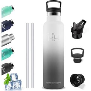 Grsta Borraccia Termica, Borraccia 1 litro, Senza BPA, Bottiglie con Cannuccia, Senza Perdite, Borraccie Palestra, Acciaio Inossidabile 18/8, Bottiglie Metallo per Uffici, Outdoor, Campeggio, Fitness