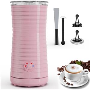morpilot Montalatte Elettrico Automatico, Morpilot Cappuccinatore, Schiumatore Latte 4 in 1, Libera Scelta dello Spessore della Schiuma, Silenzioso e Rivestimento Antiaderante - Rosa