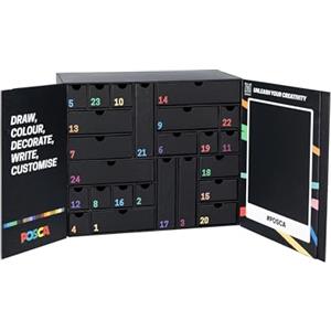 POSCA - Calendario Avvento 2025 con 24 Prodotti Cartoleria, Cancelleria Scuola, Lavoretti Creativi - Idee Regalo con Cose per la Scuola, Pennarelli Punta Grossa e Fine, Pastelli a Cera, Matite e Altro