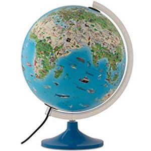 Tecnodidattica Atmosphere Family Solid - Mappamondo illustrato con animali e tradizioni dei popoli, mappamondo in lingua italiana, Diametro 30 cm