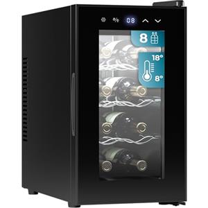 Cecotec Enoteca 8 Bottiglie Bolero Grandsommelier 830 Coolcrystal, Raffreddamento termoelettrico, Temperatura regolabile tra 8-18°C, Controllo tattile e display, LED interno, Gas non nocivo.