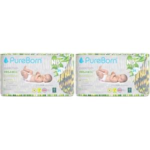 PureBorn 34 Pannolini Taglia 1 (0-5 kg), Ipoallergenico, Ultra assorbente, Pannolini neonati 0-3 mesi, Dermatologicamente testato, Anti Perdita, pannolino di alta qualità naturali bambù