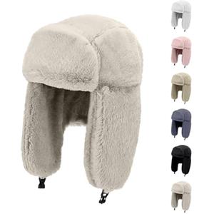 Generico Cappello Invernale da Cacciatore, Cappelli Invernali in Peluche, Cappello Antivento con paraorecchie, Berretto Invernale in Pelliccia Sintetica per Il Freddo (Beige,Taglia Unica)