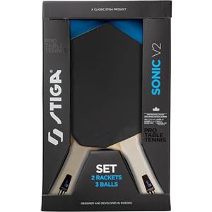 STIGA Sonic V2 Set da Ping-Pong - 2 racchette Cybershape e 3 palline - Gomma approvata da ITTF - Perfetto per principianti, famiglie e per chi gioca per hobby
