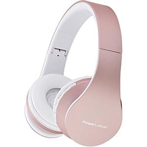 PowerLocus Cuffie Wireless Over-Ear, Cuffie Bluetooth Senza Fili Pieghevoli, Cuffie con Microfono Incorporato, HiFi Stereo, Micro SD/TF, FM per Viaggio/Telefono/PC/Ufficio (Oro Rosa)