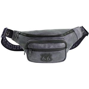 ROUTE 66 - Marsupio Uomo in Pelle Sintetica - Marsupio Uomo Elegante con 2 Tasche Frontali, 3 Scomparti con Cerniera e Tasca Interno con Cerniera, grigio, 28 cm x 13 cm x 7 cm, Marsupio con 3