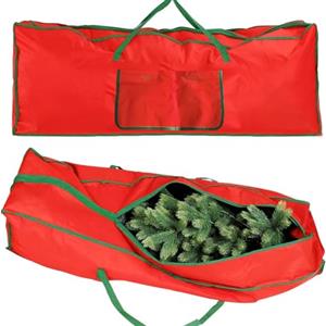 BAKAJI Custodia Per Albero di Natale Extra Large, Sacco Borsa Porta Albero fino a 270 cm, in Tessuto Antistrappo Rivestito in PVC con Tasca a Strappo e Manici, Dimensione 125 x 30 x 50 cm (Rosso)