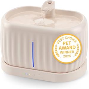 PRETTYPAW Pretty Paw Fontanella per Gatti Senza Fili 3L con Sensore di Movimento - Distributore Acqua Gatti Silenzioso a Batteria, 3 Modalità di Flusso - Pure Flow Max (Beige)