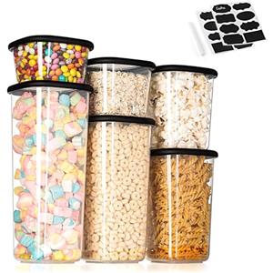 Romon Contenitori ermetici per alimenti Set di 6, in Plastica PP Alimentare con Coperchio, Trasparenti Impilabili, per Etichette per Pasta, Riso, Cereali e Spezie