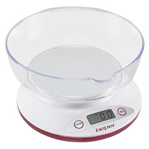 Beper BP.802 Bilancia da Cucina Digitale, Ciotola Trasparente Rimovibile, Alimenti Solidi e Liquidi, Sensore Alta Precisione, Fino a 5 kg, Display LCD, Unità di Misura Grammi e Libre, Bianca