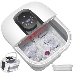 RIKE Pediluvio Massaggiatore Piedi Pieghevole, Pieghevole Idromassaggio Piedi con 24 Temperature, Bolle, 6 Timer, Luce Rossa, 6 Rotoli di Massaggio Shiatsu, Regali Uomini Donne