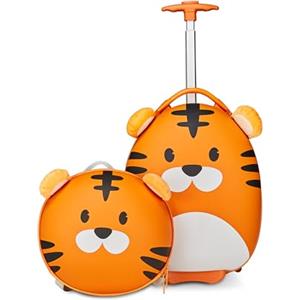 SJ GANG STYLE JAM GANG Trolley + Zaino Rigido Scuola Bambini, Fancy Animals, Arancione, Fantasia Leoncino, Bambini, Piedino frontale antiribaltamento, Scuola e Tempo Libero